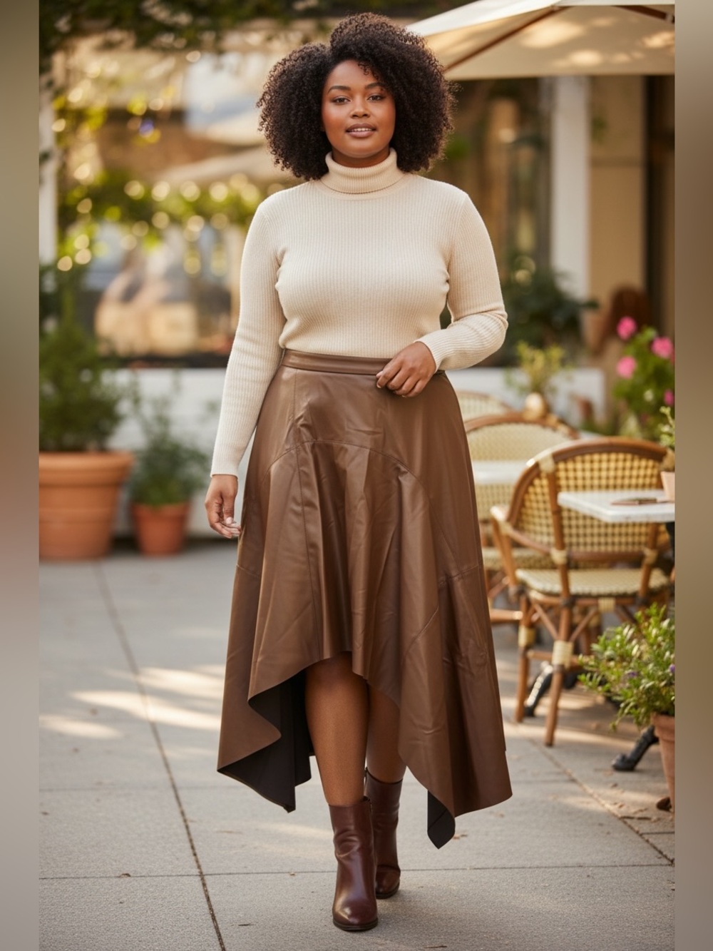 Ashley Graham Chocolate Brown Faux Leather Asymmetrical Skirt Plus 30W